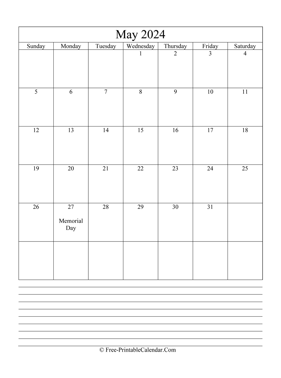may 2024 Editable Calendar with notes