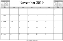 november 2019 calendar horizontal
