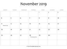 november 2019 calendar printable holidays