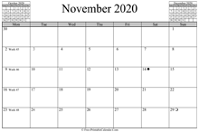 November 2020 Calendar (horizontal)