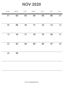 november 2020 printable calendar