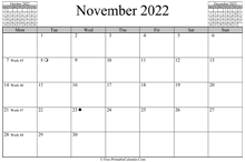 November 2022 Calendar (horizontal)