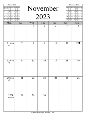 november 2023 calendar vertical