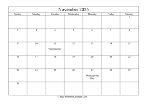 november 2025 calendar printable holidays