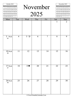 november 2025 calendar vertical