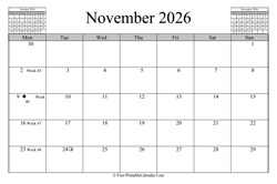 November 2026 Calendar (horizontal)