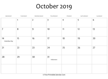 october 2019 calendar printable holidays
