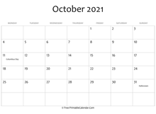 october 2021 calendar printable holidays