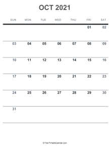 october 2021 printable calendar