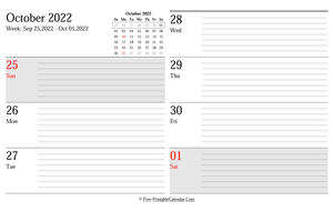 october 2022 weekly calendar planner landscape layout
