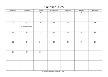 october 2028 calendar printable holidays