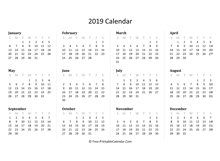 2019 Yearly Calendar in Excel, PDF and Word