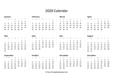 printable 2020 calendar horizontal