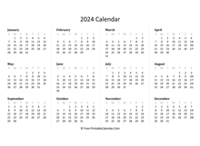 2024 yearly calendar in excel pdf and word