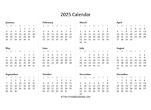 printable 2025 calendar horizontal