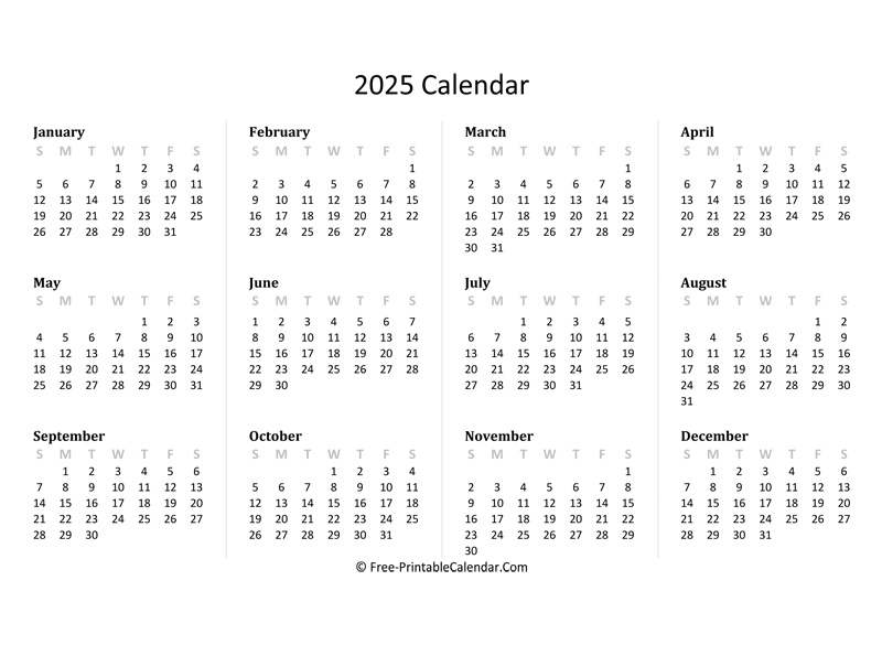 2025 Yearly Calendar In Excel PDF And Word