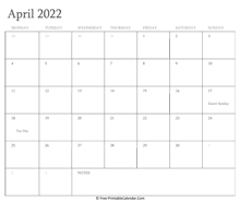 printable april calendar 2022 holidays