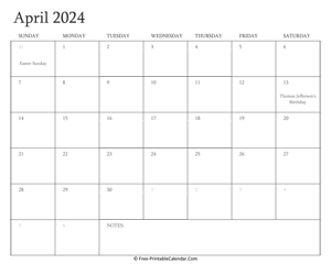 printable april calendar 2024 holidays
