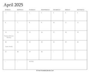 printable april calendar 2025 holidays