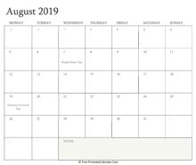 printable august calendar 2019