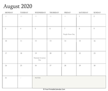 printable august calendar 2020