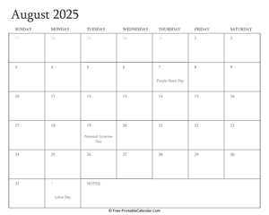 printable august calendar 2025