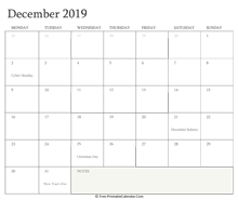 printable december calendar 2019 holidays