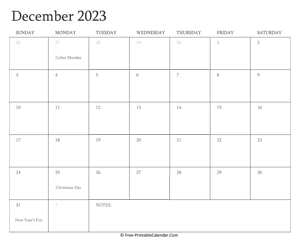 printable december calendar 2023 holidays