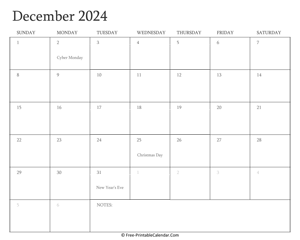 printable december calendar 2024 holidays