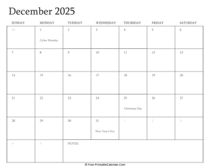 printable december calendar 2025