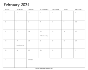 printable february calendar 2024