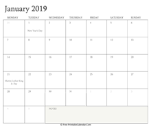 printable january calendar 2019