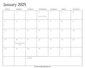 printable january calendar 2025 holidays
