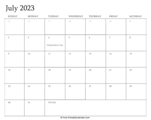 printable july calendar 2023 holidays