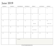 printable june calendar 2019 holidays