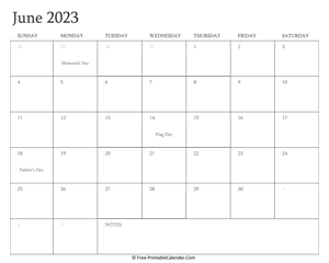 printable june calendar 2023 holidays