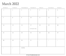 printable march calendar 2022 holidays