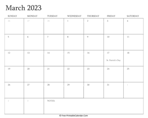 printable march calendar 2023 holidays