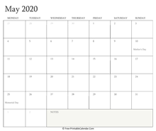 printable may calendar 2020 holidays