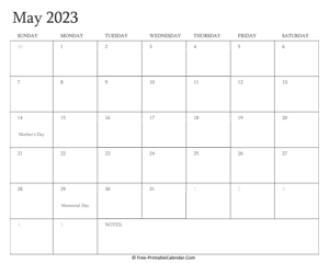 printable may calendar 2023 holidays