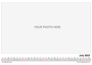 printable monthly photo calendar july 2023