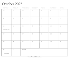 printable october calendar 2022 holidays
