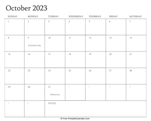 printable october calendar 2023