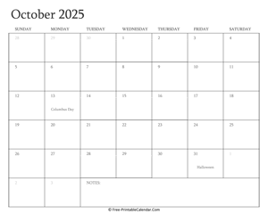 printable october calendar 2025