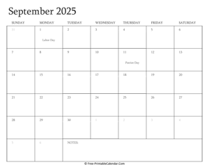 printable september calendar 2025 holidays