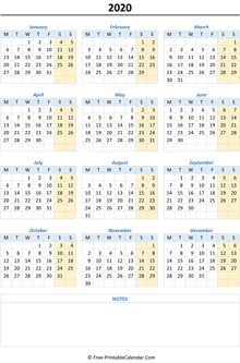printable yearly calendar 2020 weekend highlight vertical