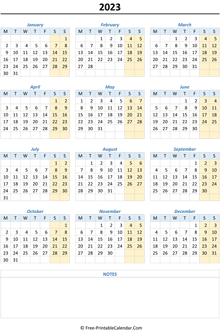 printable yearly calendar 2023 weekend highlight vertical