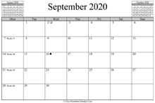 september 2020 calendar horizontal