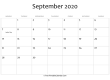 september 2020 calendar printable holidays