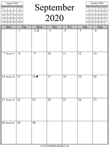 september 2020 calendar vertical